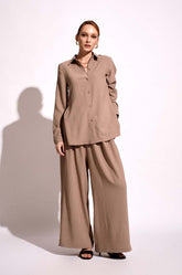 Elasticated Lounge Shirt -  Beige